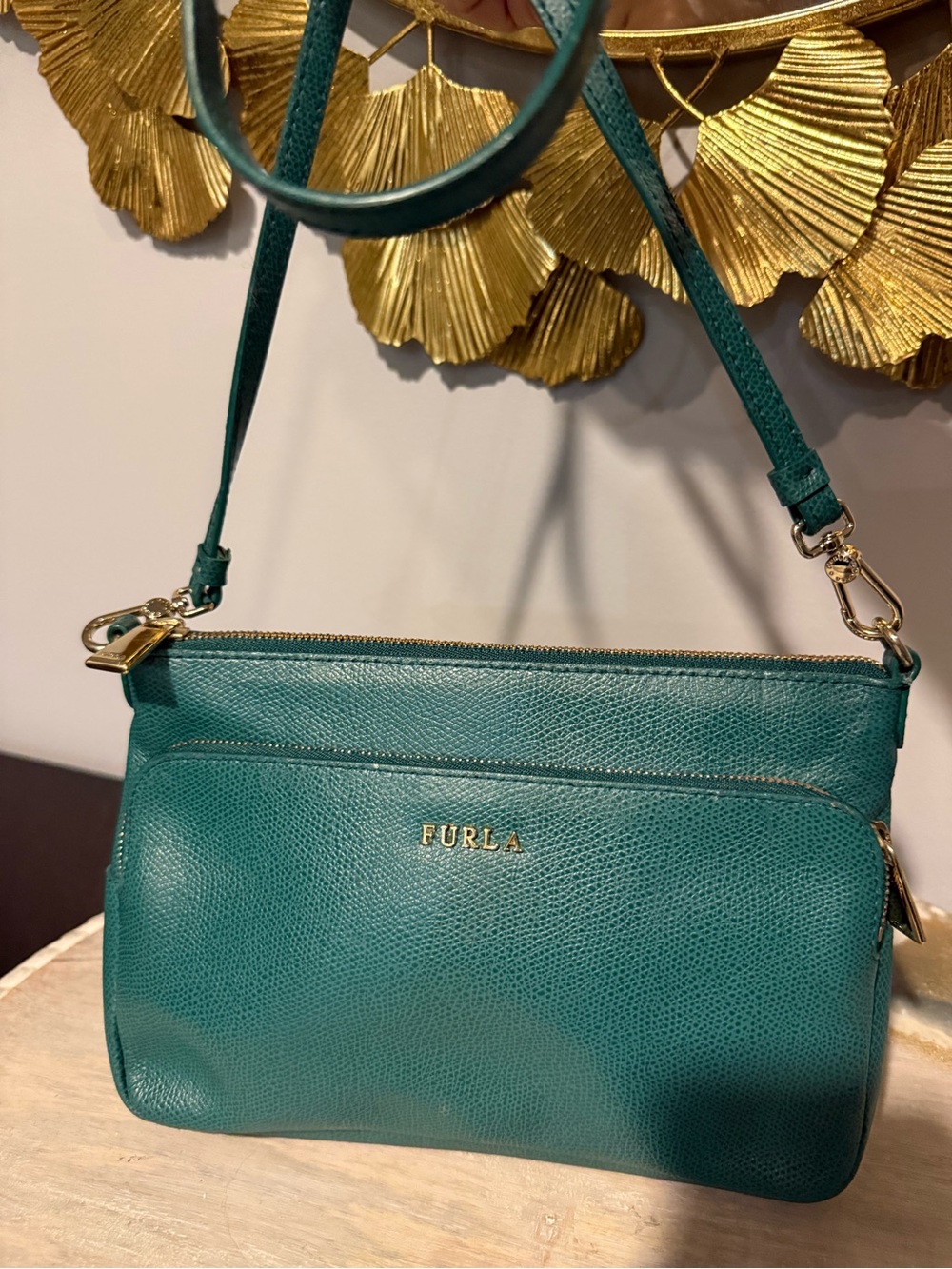 Furla Preowned Teal ( green) Leather Crossbody Bag